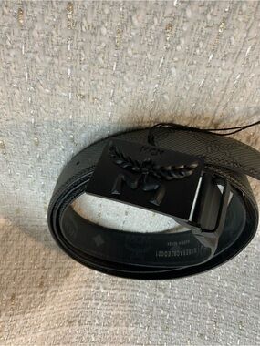 MCM Matte Black Men's Logo Buckle Belt